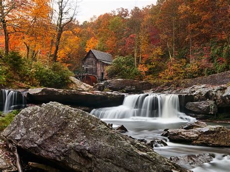 River Mill Forest Autumn Fall Waterfall Wallpaper