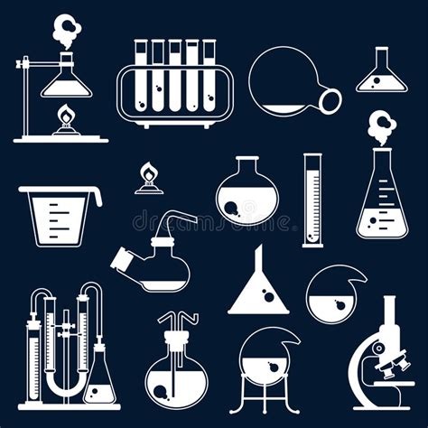 Set Of Laboratory Equipment White Icons Chemical And Physical Science
