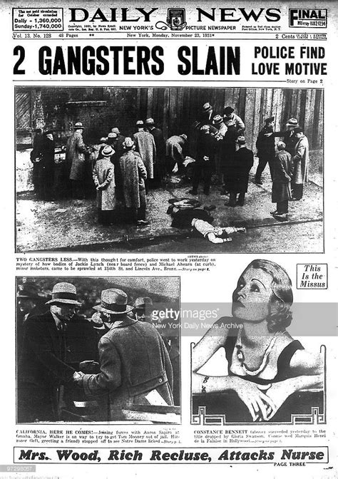 Daily News Front Page November 23 1931 Headline 2 Gangsters Slain Mafia Families Newspaper