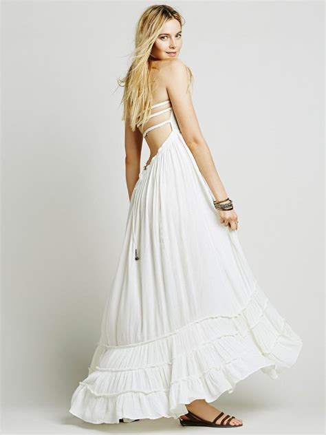 Boho Maxi Dress White Extratropical Halter Gown Long Strappy Backles Made4walkin