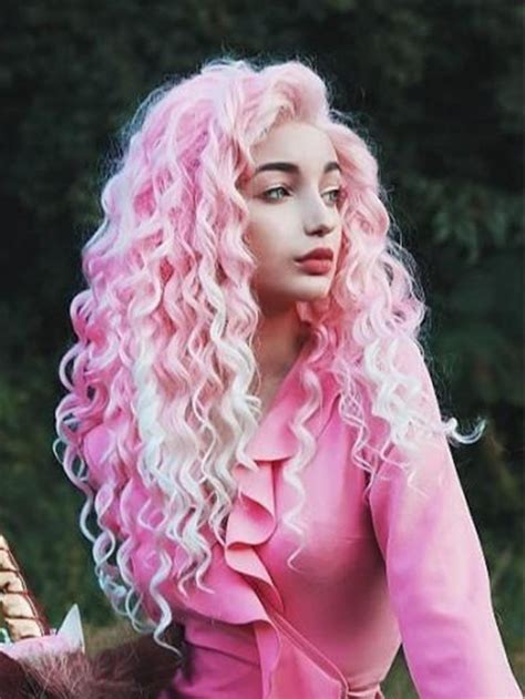 4.1 out of 5 stars. Lollipop Pink White Mix Color Long Curly Lace Front Wig ...