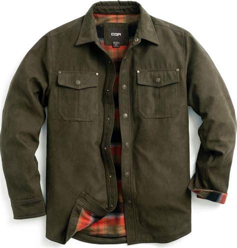 Cqr Mens Flannel Lined Shirt Jackets Long Sleeved Rugged