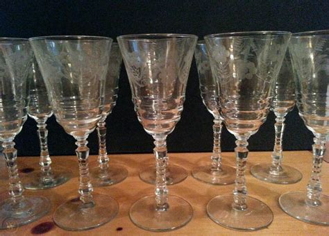 Vintage Etched Crystal Water Wine Goblets Glasses 8 Floral Pattern Set Of 10 1760791560