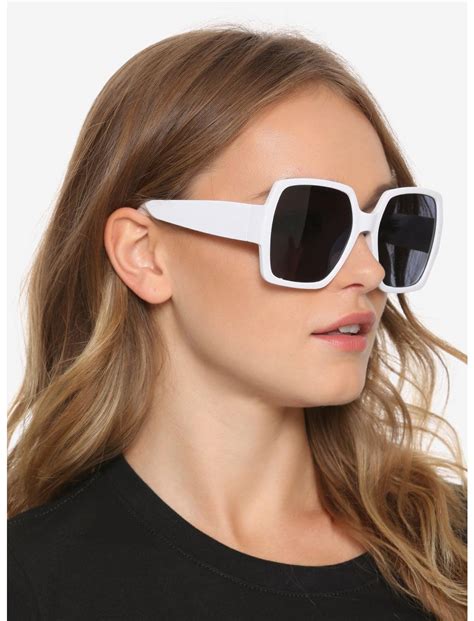 White Square Oversized Plastic Sunglasses Hot Topic