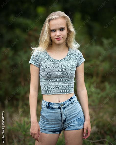 Beautiful Blond Teen Showing Belly Button 스톡 사진 Adobe Stock