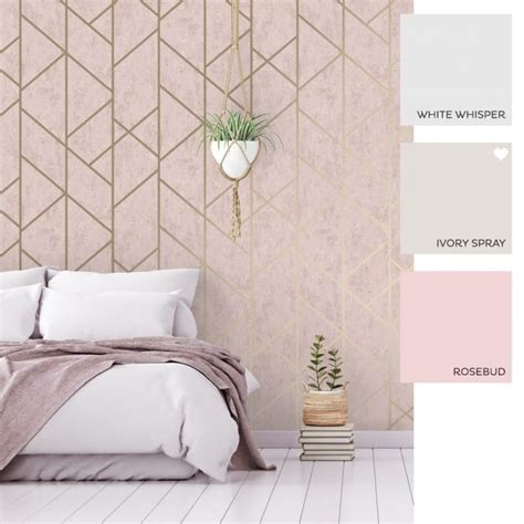 Milan Geo Metallic Wallpaper Blush Pink Gold Pink Wallpaper Bedroom