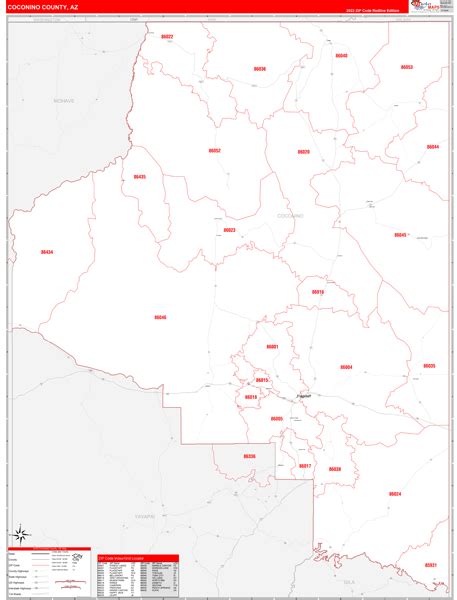 Coconino County Az Zip Code Wall Map Red Line Style By Marketmaps