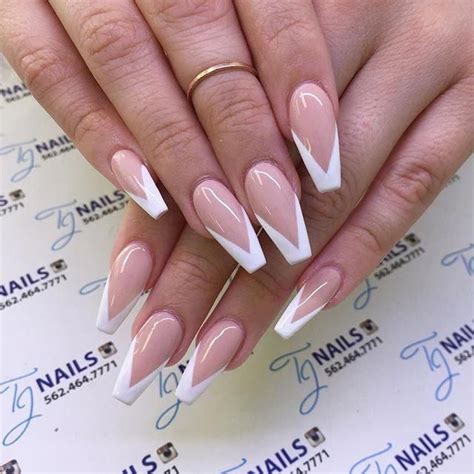Triangle French Tip Coffin Nails Red We Love This Twist On The
