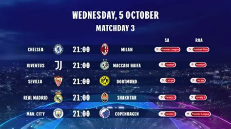 uefa champions league matchday 3 wednesday supersport