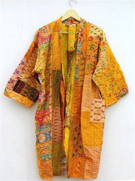 Kantha Quilt Jacket Women Wear Silk Patchwork Long Kimono Style Jacket