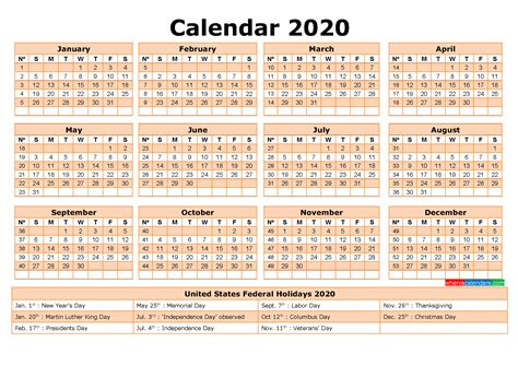 Free Printable Calendar With Holidays 2020 Word Pdf
