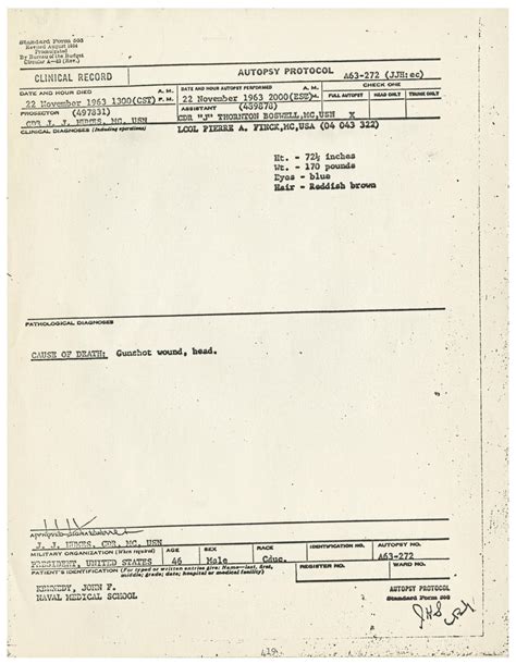 Autopsy Protocol For John F Kennedy November 22 1963 3 The Portal To Texas History