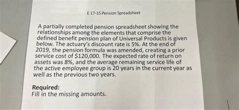 Solved E Pension Spreadsheet A Partially Completed Chegg Com
