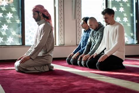 Premium Photo Muslim Praying Inside Beautiful Mosque