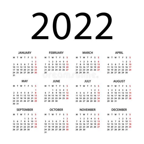 Calendar 2022 Illustration Week Starts On Monday Calendar Set For