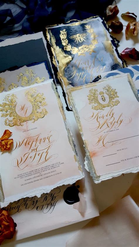 French Wedding Invitations With Gold Edges ~ Crimson Letters