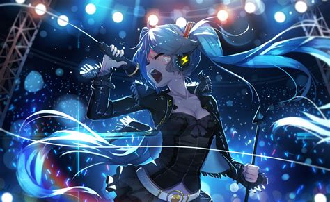 Headphones Anime Girls Hatsune Miku Anime Long Hair Blue Eyes Vocaloid Blue Hair