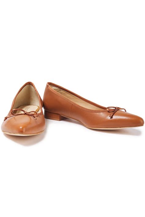 Light Brown Penelope Bow Embellished Leather Point Toe Flats Sale Up
