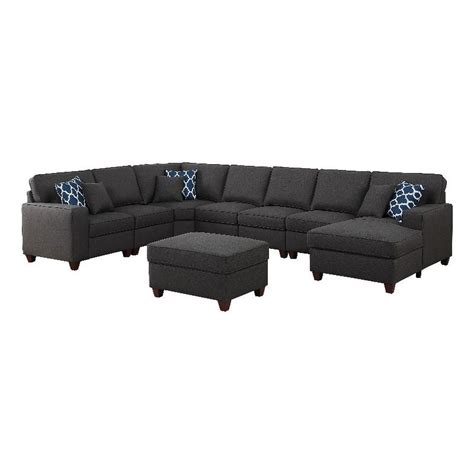 Devion Furniture 8 Piece Upholstered Modern Fabric Sectional In Dark