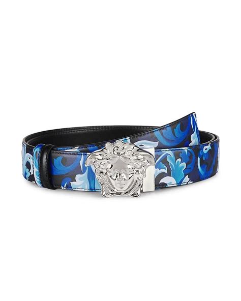 Versace Baroccoflage Reversible Cut To Size Leather Belt In Blue For