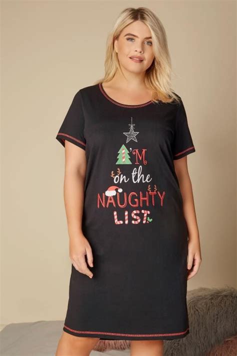 Black I M On The Naughty List Christmas Nightdress Plus Size 18 To 40 Yours Clothing