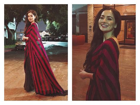 Hania Amir Wearing A Conventional Saree By Sfk