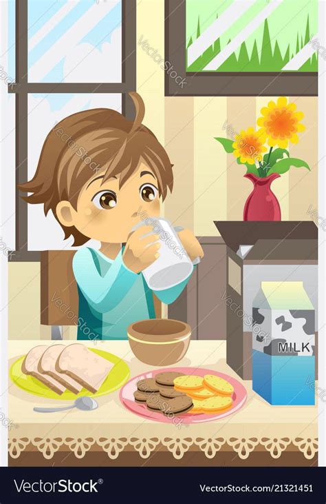 A Vector Illustration Of A Boy Eating His Breakfast At Home Download A