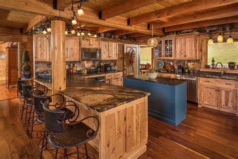 Custom Log Home With Hickory Cabinets And Leathered Granite Counter