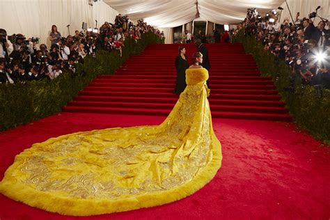 Rihanna In Guo Pei Fall Couture Collection Gown And Headpiece Agent Provocateur Bustier
