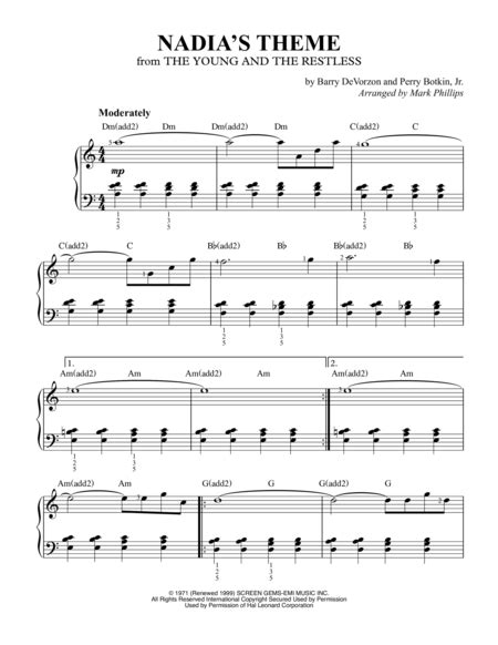 Nadias Theme By Barry Devorzon Easy Piano Digital Sheet Music Sheet Music Plus