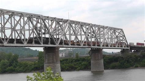 Two Ns Trains On Southern Bridge Over Ohio River Youtube