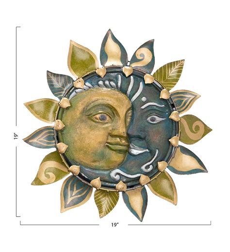 Handcrafted Sun And Moon Mixed Media Wall Art In Metal And Grc Wind