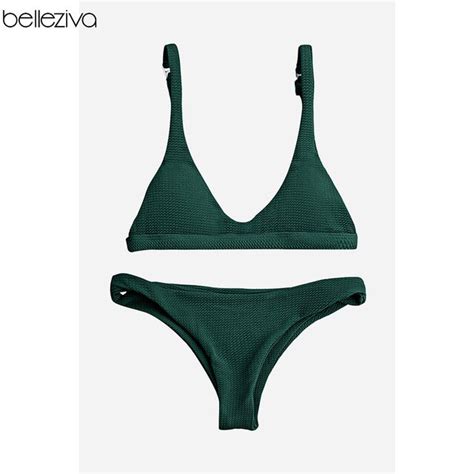 Belleziva New Sexy Bikinis Women Swimsuit Solid Bathing Swim Suit