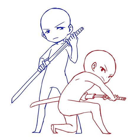 Draw The Squad Katana Pose Couple Pose Duo Pose Chibi Drawing Base