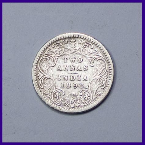 1890 Two Annas Victoria Empress British India Silver Coin