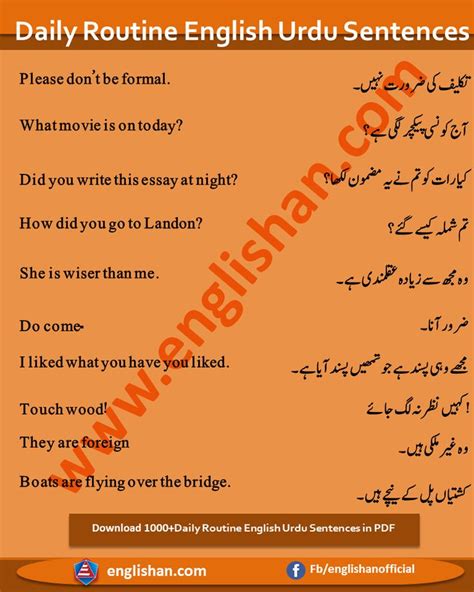 Commonly Used Daily Routine English To Urdu Sentences With Pdf File