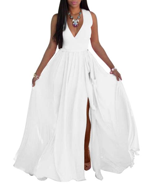 Buy Long White Maxi Dress With Split In Stock