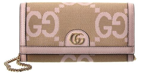 Gucci Ophidia Jumbo Gg Canvas And Leather Wallet On Chain In Pink Lyst