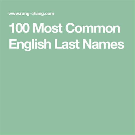 100 Most Common English Last Names Last Names How To Pronounce Names