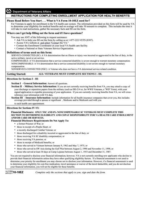 Fillable Va Form 10 10ez Application For Health Benefits Department