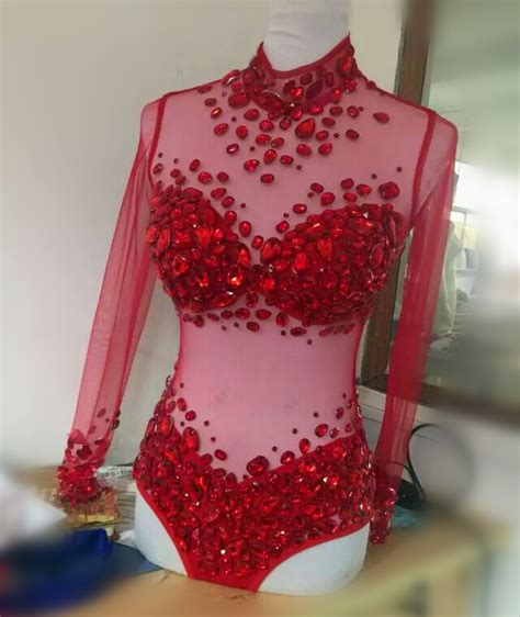 Nice Queen Stage Wear Bodysuit Rhinestone Costume Perspectivite Prom Wear Clothing Nightclub