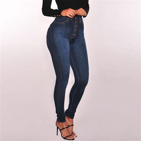 Plus Size Women High Waisted Skinny Denim Jeans Stretch Slim Pants Calf