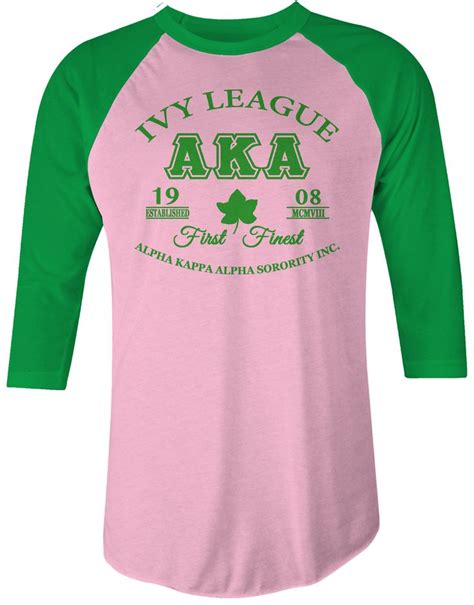 Aka Pink And Green Raglan Ladies T Shirt Alpha Kappa Alpha Designs