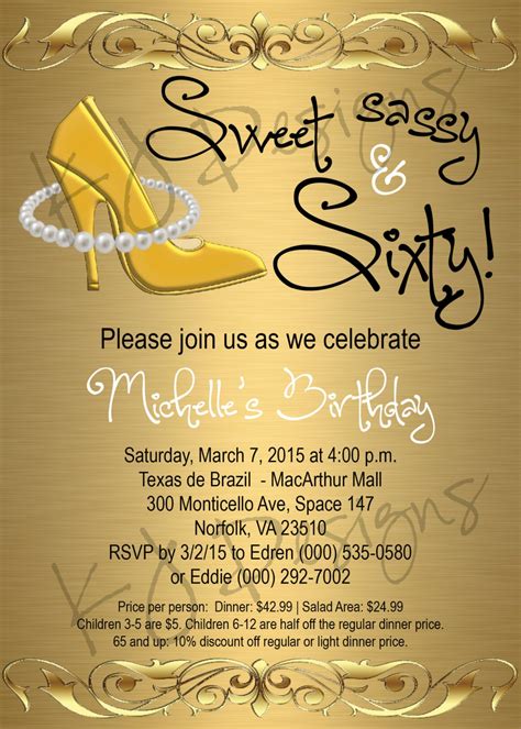 60th Birthday Birthday Invitation Sweet Sassy Sixty Gold Etsy