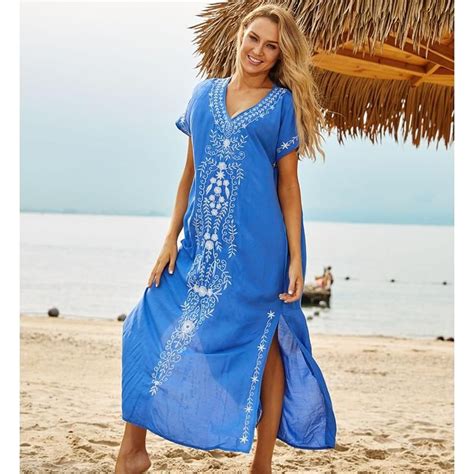 New Cotton Beach Dress Saida De Praia Robe De Plage Embroidery Beach
