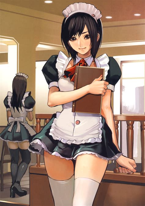 Inkey Inbi Temptation Highres 2girls Apron Black Hair Maid Maid