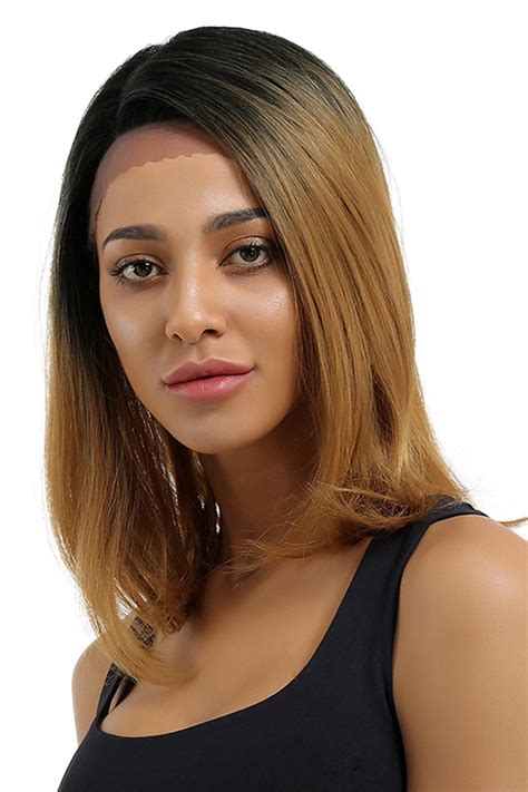 Two Tone Color Mid Length Straight Synthetic Hair Lace Front Wig 16