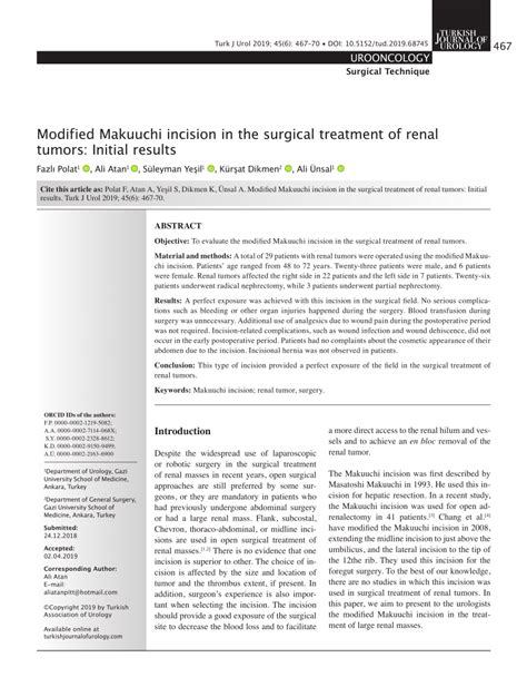 Pdf Modified Makuuchi Incision In The Surgical Treatment Of Renal