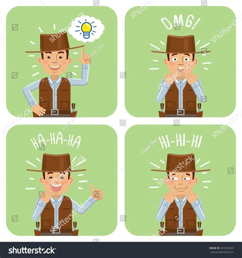 Set Cowboy Characters Posing Different Situations Stock Vector Royalty