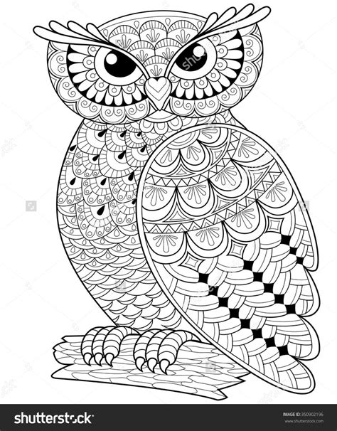Decorative Owl Adult Antistress Coloring Page Black And White Hand Drawn Illustration For